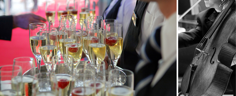 champagne glasses at gala fundraising event 